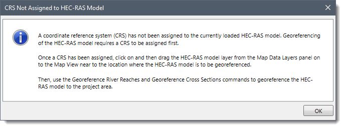 CRS not assigned to HEC-RAS model dialog box