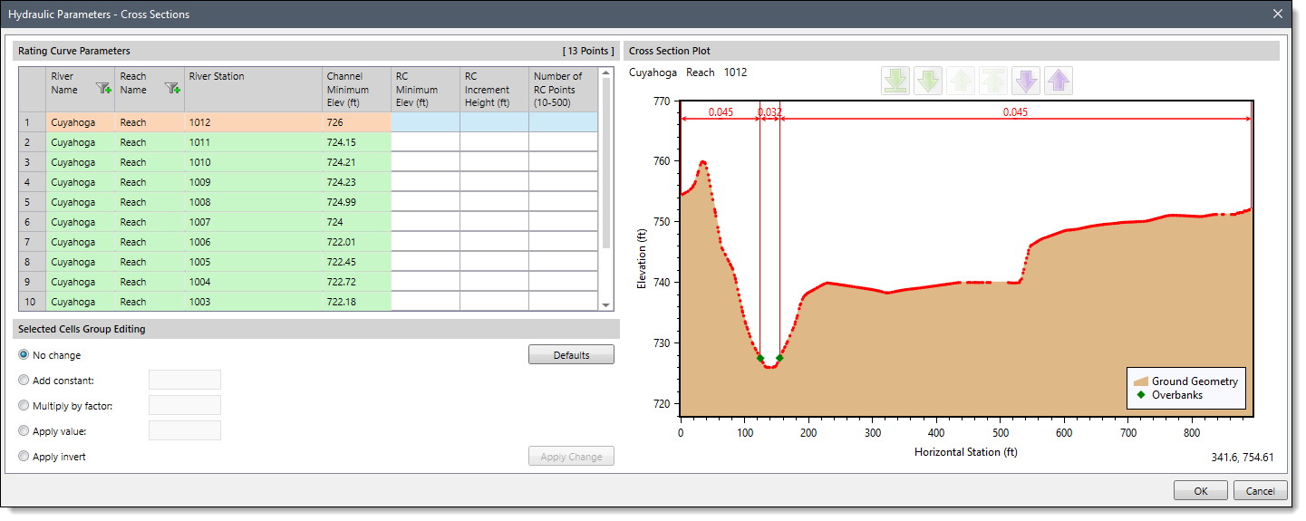 Hydraulic Parameters – Cross Sections Dialog Box