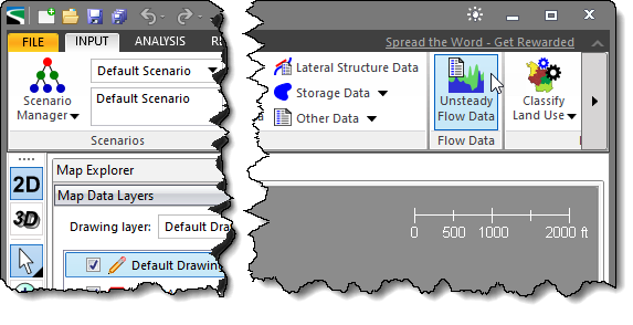 Unsteady Flow Data input ribbon menu command