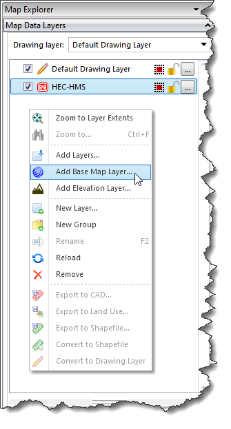 Select Add Base Map Layer from the displayed context menu