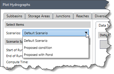 Scenarios dropdown combo box from Select Items section