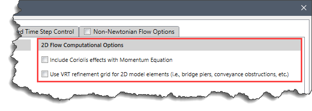 2D Flow Computational Options section