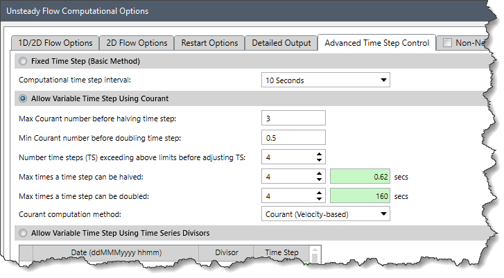 Allow Variable Time Step Using Courant radio button option