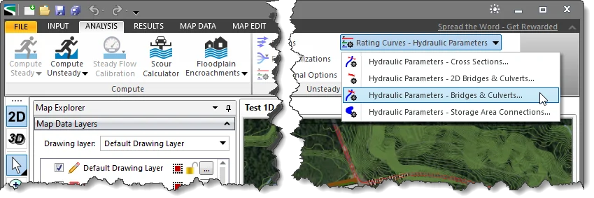 Hydraulic Parameters - Bridges & Culverts Analysis ribbon menu command