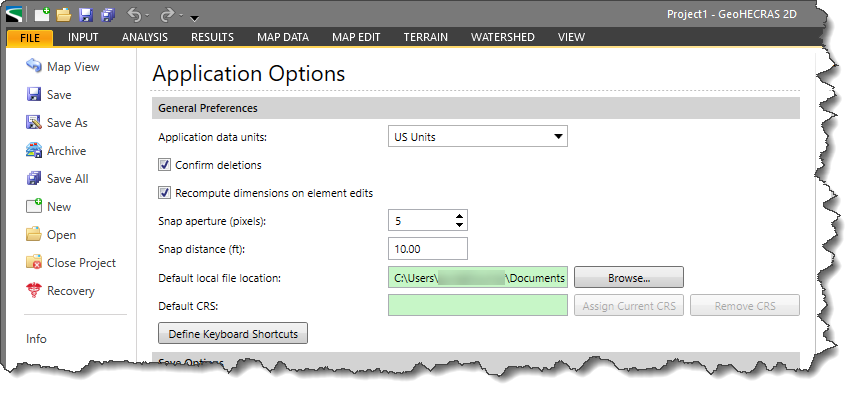 Application Options Section - General Preferences subsection