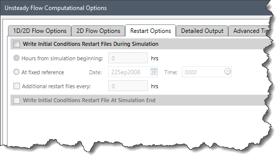Restart Options panel of the Unsteady Flow Computational Options dialog box