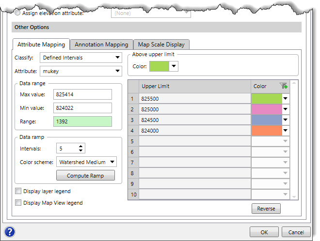 Attribute Mapping panel Other Options section