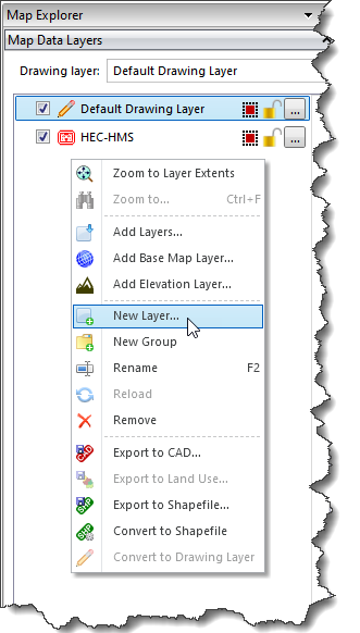 Map Data Layers panel - New Layer command
