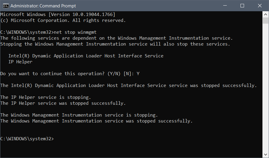 Command to stop/start WMI service