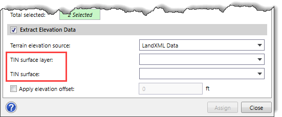 Terrain elevation source dropdown LandXML Data option