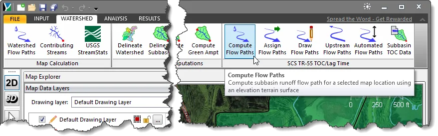 Compute Flow Paths Watershed ribbon menu command