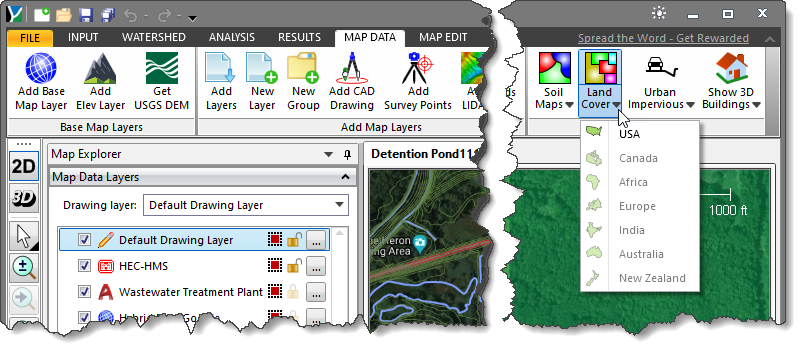 Land Cover dropdown menu of Map Data ribbon menu