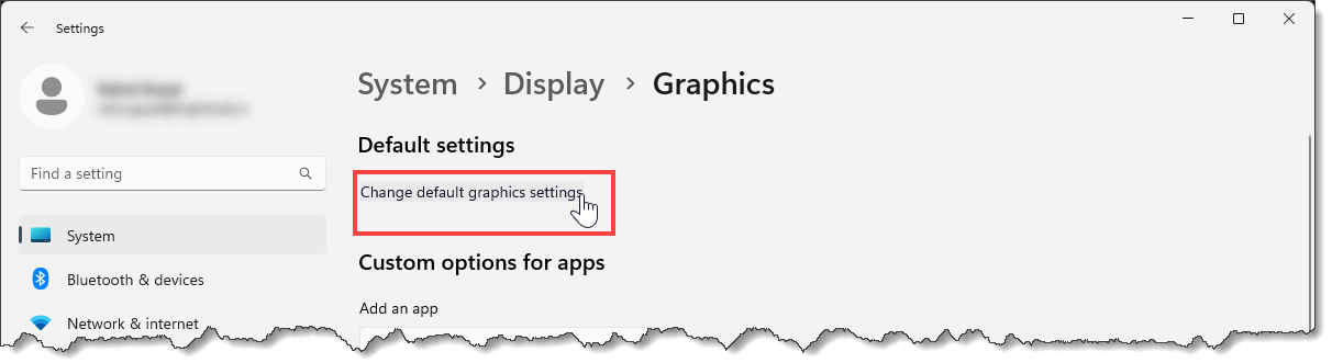 Change default graphics settings option