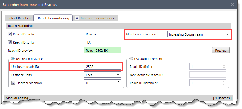 Numbering direction dropdown entry