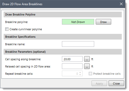 Draw 2D Flow Area Breaklines dialog box