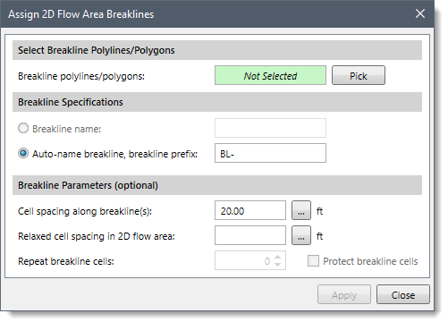 Assign 2D Flow Area Breaklines dialog box