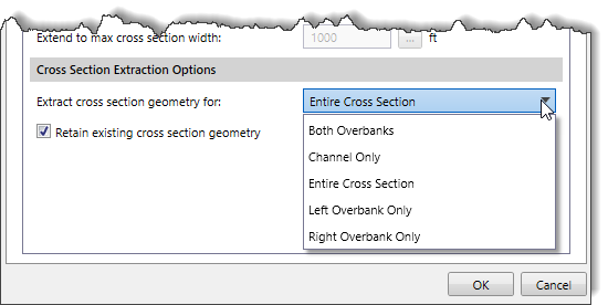 Extract cross section geometry for dropdown