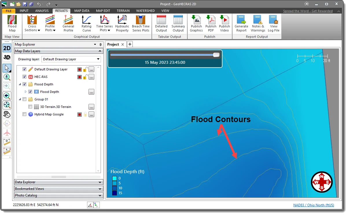 Flood contours layer on Map View