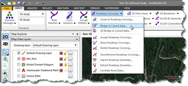 Choose the Bridge & Culvert Data command from the Roadway Crossings dropdown