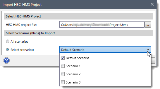 Select scenarios dropdown combo box