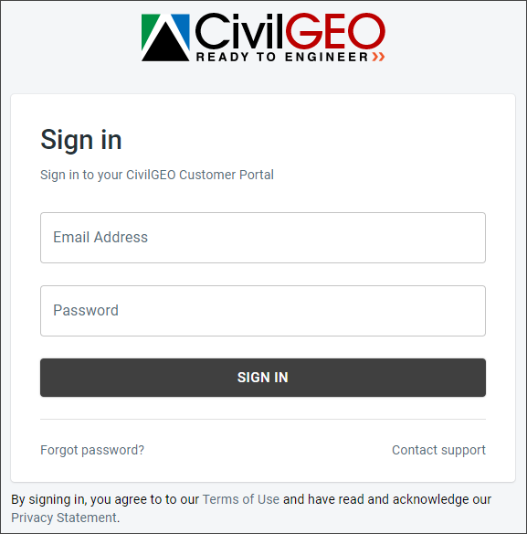Customer Portal login screen