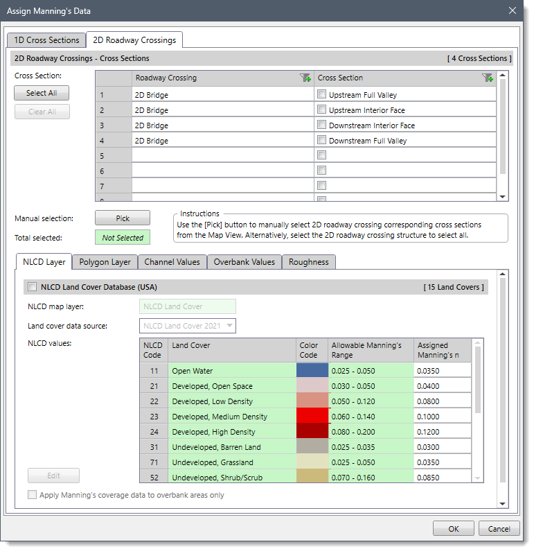 2D Roadway Crossings panel