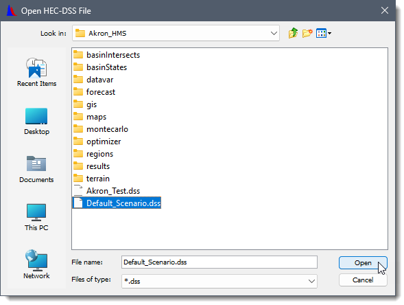 Open HEC-DSS File dialog box