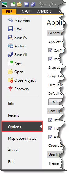Options backstage page under the File ribbon menu