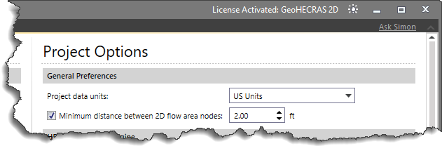 Minimum distance between 2D flow area nodes