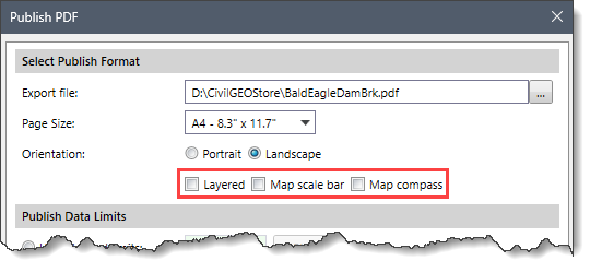 Layered, Map scale bar, and Map compass checkboxes