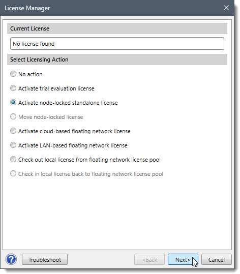 Activate Node-Locked Standalone License option