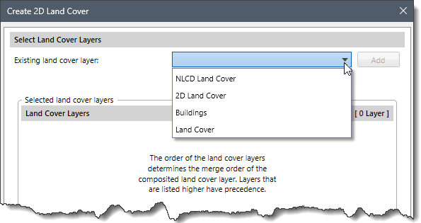 Existing land cover layer dropdown