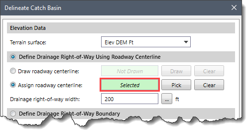 Roadway centerline selected