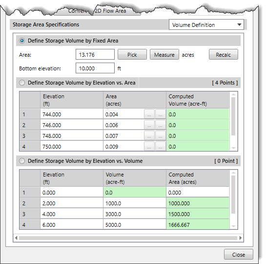 Volume Definition panel