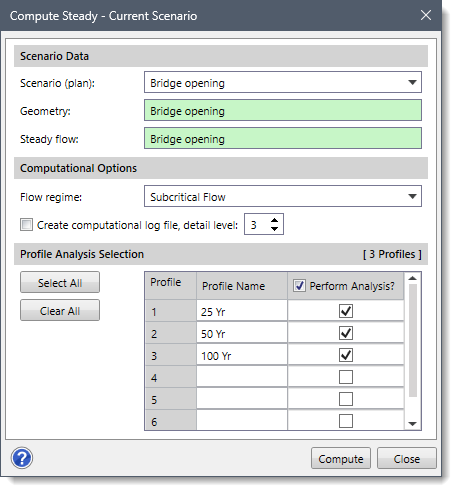 Compute Steady - Current Scenario dialog box