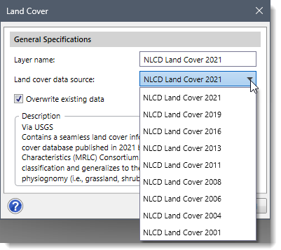 Layer cover data source dropdown entries