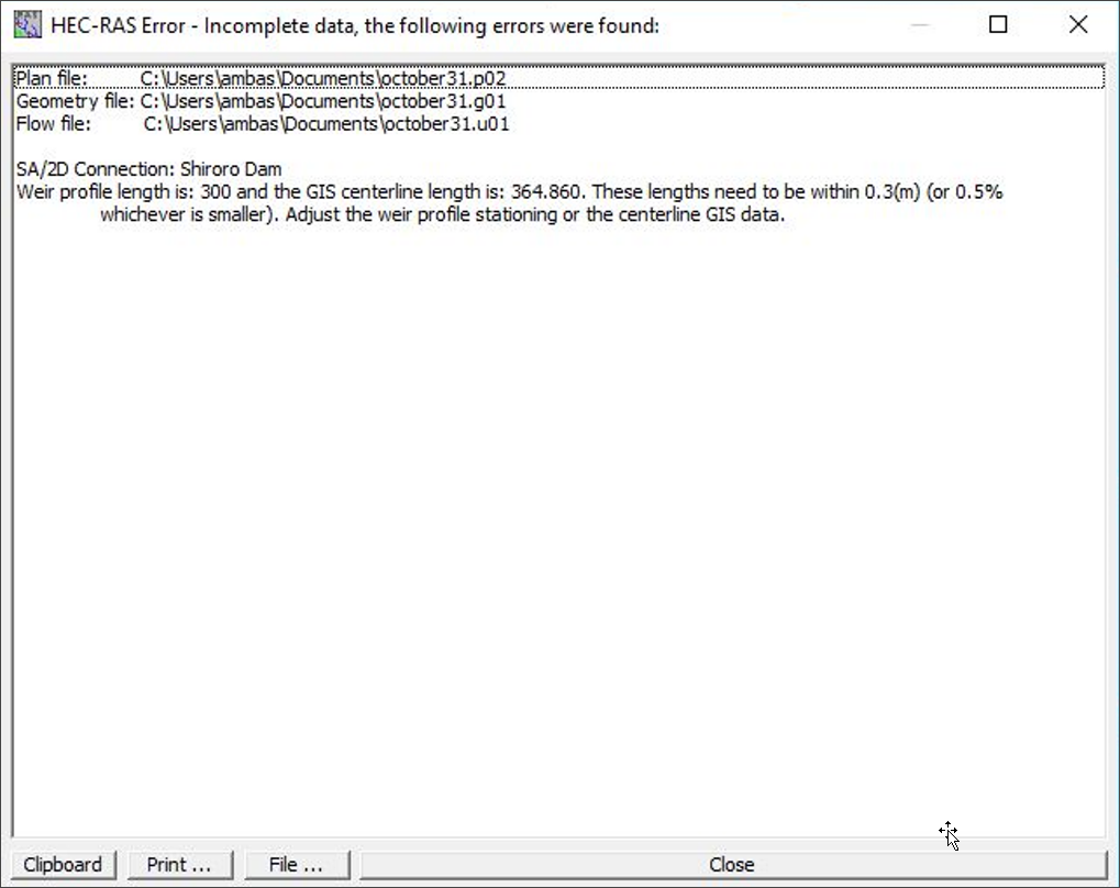Weir profile length is: 300 and the GIS centerline length is: 364.860