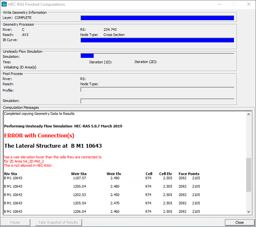 The Lateral Structure at BM 1 10643 has a weir elevation