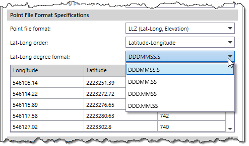 Lat-Long degree format dropdown combo box