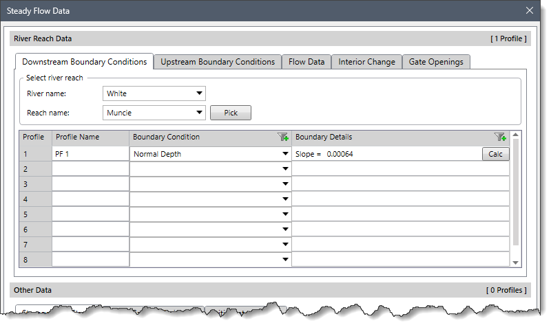 River Reach Data section