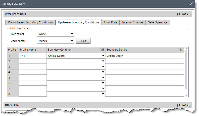 Upstream Boundary Conditions panel
