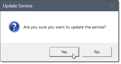Update Service confirmational dialog box