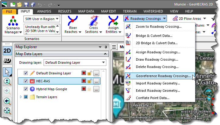 Roadway Crossings dropdown combo box