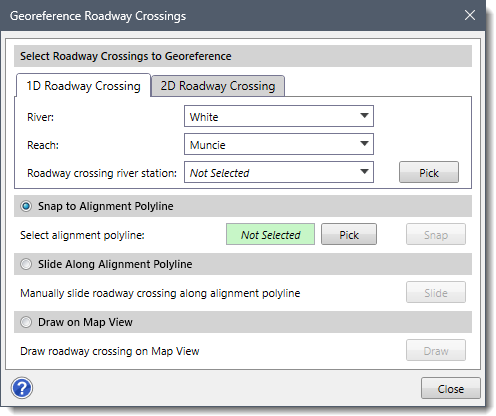 Georeferencing Roadway Crossings dialog box