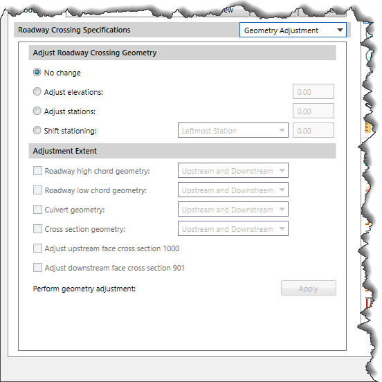 Geometry Adjustment data panel
