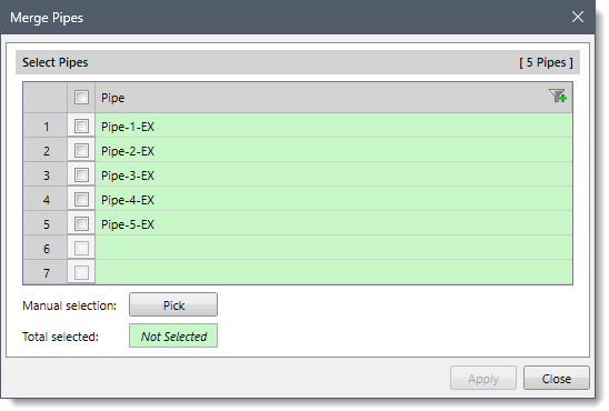 Merge Pipes dialog box